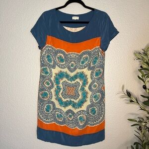 Anthropologie Meadow Rue Boat Neck Paisley Silk Shift Dress Medium